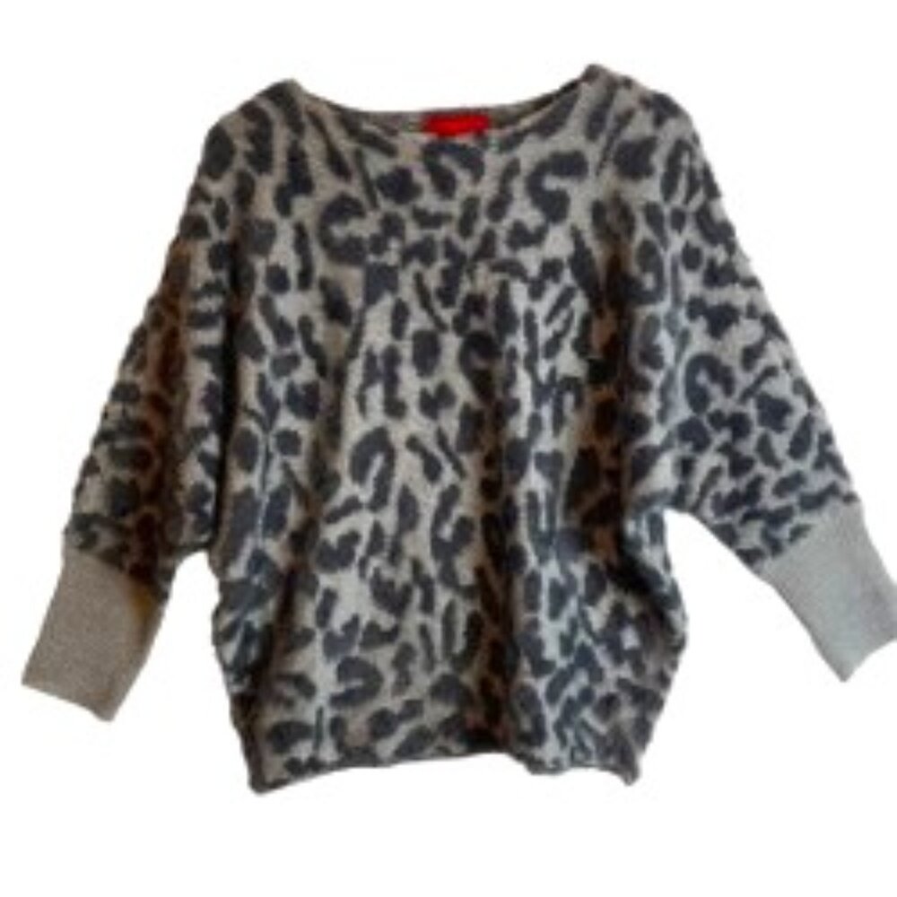 JENNIFER LOPEZ SWEATER GRAY/BLACK LEOPARD FUR PRINTED MOB WIFE SIZE L